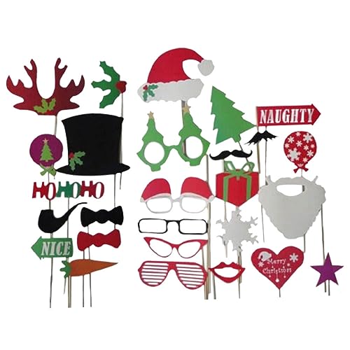 Weihnachtsfoto -Requisiten, 27pcs/Set Weihnachtsfoto -Requisiten mit Weihnachtsmütze, Brille & Bart, Weihnachtsparty -Requisiten Hintergrund Dekorationen für Kinder & Erwachsene Selfie Party Gefä von Hemore