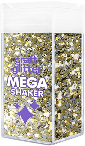 Hemway BULK Glitter 360g / 12.7oz MEGA Craft Shaker Glitter for Nails, Resin, Tumblers, Arts, Crafts, Painting, Festival, Cosmetic, Body - Super Chunky (1/8" 0.125" 3mm) - Gold Silver von Hemway