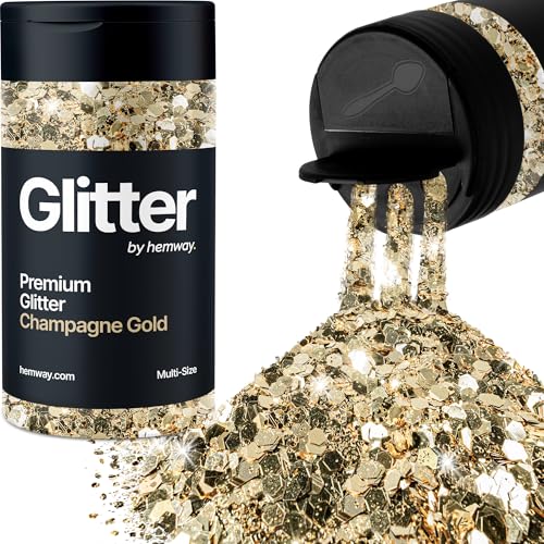 Hemway Champagner-Gold 5 Größe Glitzer Mischen 120g/4.2oz Fein Grob Metallisch Harz Handwerk Multi-Größe Glitzer Paillette Shaker für Epoxid, Haare Gesicht Körper Auge Nagel Kunst Festival Party von Hemway