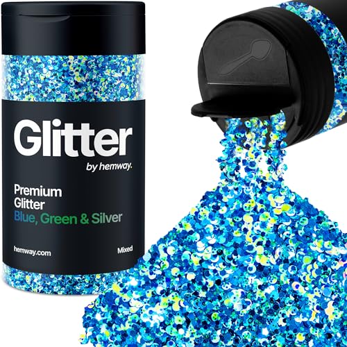 Hemway Chunky Glitzer 105g/3.7oz Mixed Craft Glitzer Puder Pailletten Metallische Flocken für Nail Art Körper Gesicht Auge Haar Fest, Epoxidharz Tumblers Handwerk, Party - Blaugrün Mit Silver Disc Mix von Hemway