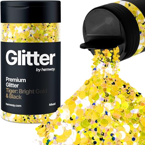 Hemway Chunky Glitzer 105g/3.7oz Mixed Craft Glitzer Puder Pailletten Metallische Flocken für Nail Art Körper Gesicht Auge Haar Fest, Epoxidharz Tumblers Handwerk, Party - Bright Gold Black Tiger Mix von Hemway