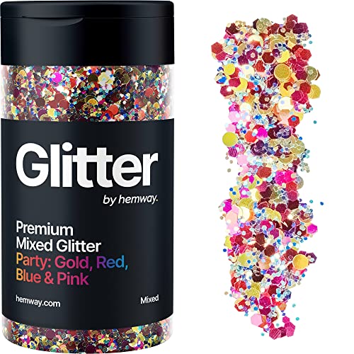 Hemway Chunky Glitzer 105g/3.7oz Mixed Craft Glitzer Puder Pailletten Metallische Flocken für Nail Art Körper Gesicht Auge Haar Fest, Epoxidharz Tumblers Handwerk, Party - Party Mix Gold Rot Blau Rosa Hemway Chunky Glitzer 105g/3.7oz Mixed Craft Glitzer Puder Pailletten Metallische Flocken für Nail Art Körper Gesicht Auge Haar Fest, Epoxidharz Tumblers Handwerk, Party - Party Mix Gold Rot Blau Rosa von Hemway