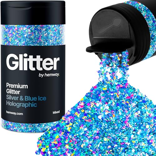 Hemway Chunky Glitzer 105g/3.7oz Mixed Craft Glitzer Puder Pailletten Metallische Flocken für Nail Art Körper Gesicht Auge Haar Fest, Epoxidharz Tumblers Handwerk Party - Silberblaues Eis Holografisch Hemway Chunky Glitzer 105g/3.7oz Mixed Craft Glitzer Puder Pailletten Metallische Flocken für Nail Art Körper Gesicht Auge Haar Fest, Epoxidharz Tumblers Handwerk Party - Silberblaues Eis Holografisch von Hemway