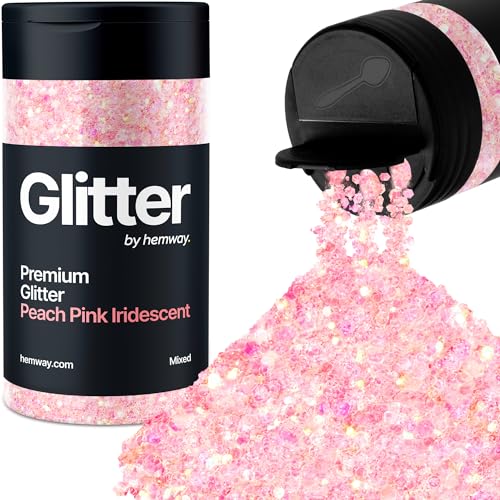Hemway Chunky Glitzer 105g/3.7oz Mixed Craft Glitzer Puder Pailletten Metallische Flocken für Nail Art Körper Gesicht Auge Haar Fest, Epoxidharz Tumblers Handwerk - Pfirsichrosa Irisierende Mischung von Hemway