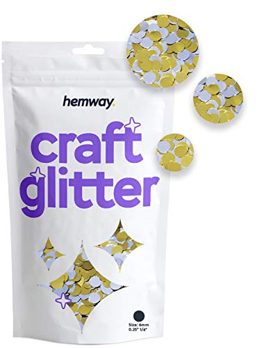 Hemway Craft Glitter - 1/4" 0.25" 6mm - Circle Sequins Round Glitter For Cosmetic, Nail, Body, Face, Arts, Crafts, Decoration - Gold/Silver Mix - 50g von Hemway