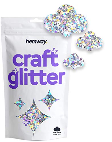 Hemway Craft Glitter - 1/8" 0.125" 3mm - Cloud Sequin Glitter, Arts, Crafts, Nail, Body And Face - Silver Holographic - 50g von Hemway