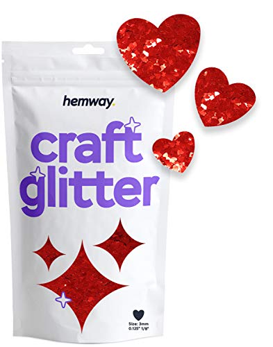 Hemway Craft Glitter - 1/8" 0.125" 3mm - Heart Shaped Valentines Love Glitter Nails, Face, Arts, Crafts and Decoration - Red - 50g von Hemway