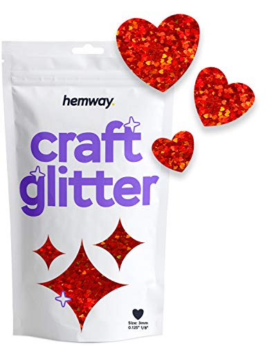 Hemway Craft Glitter - 1/8" 0.125" 3mm - Heart Shaped Valentines Love Glitter Nails, Face, Arts, Crafts and Decoration - Red Holographic - 50g von Hemway