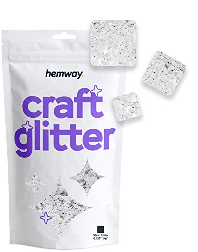 Hemway Craft Glitter - 1/8" 0.125" 3mm - Square Shaped Sequin Glitter For Decoration, Kids, Scrapbook, Arts, Craft, Design, Body, Cosmetic - Silver - 50g von Hemway