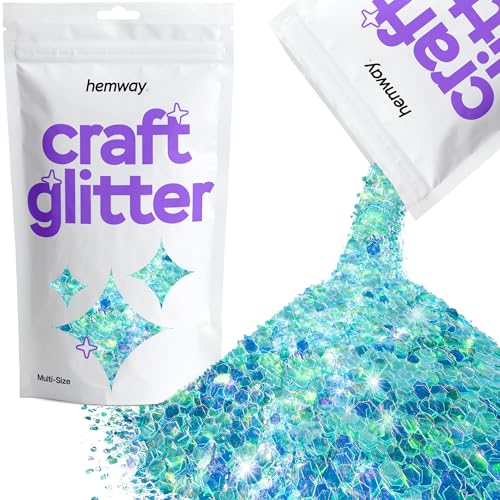 Hemway Craft Glitter - Grobstrick-Fein-Glitter-Mix in verschiedenen Größen für Kunsthandwerk Tumbler Kunstharz Malerei Dekorationen, Kosmetik für Nägel - Fluoreszierendes Blau - 100g / 3.5oz von Hemway