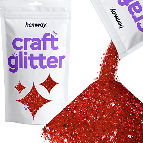 Hemway Craft Glitter - Grobstrick-Fein-Glitter-Mix in verschiedenen Größen für Kunsthandwerk Tumbler Kunstharz Malerei Dekorationen, Kosmetik für Nägel - Rot - 100g / 3.5oz von Hemway