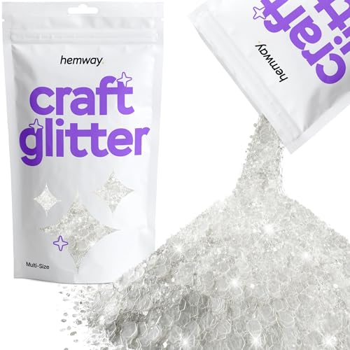 Hemway Craft Glitter - Grobstrick-Fein-Glitter-Mix in verschiedenen Größen für Kunsthandwerk Tumbler Kunstharz Malerei Dekorationen, Kosmetik für Nägel - Weiß Schillernd - 100g / 3.5oz von Hemway