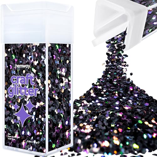 Hemway Craft Glitter Shaker 110g / 3.9oz Glitter for Arts, Crafts, Resin, Tumblers, Nails, Painting, Decoration, Festival, Cosmetic, Body - Super Chunky (1/8" 0.125" 3mm) - Black Holographic von Hemway