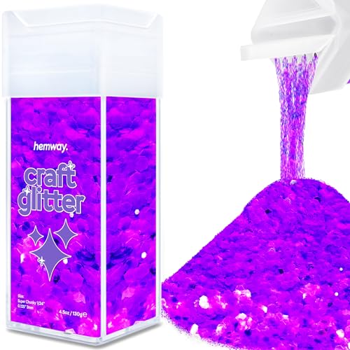 Hemway Craft Glitter Shaker 110g / 3.9oz Glitter for Arts, Crafts, Resin, Tumblers, Nails, Painting, Decoration, Festival, Cosmetic, Body - Super Chunky (1/8" 0.125" 3mm) - Fluorescent Purple von Hemway