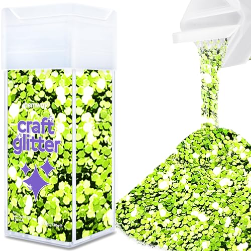 Hemway Craft Glitter Shaker 110g / 3.9oz Glitter for Arts, Crafts, Resin, Tumblers, Nails, Painting, Decoration, Festival, Cosmetic, Body - Super Chunky (1/8" 0.125" 3mm) - Lime Green von Hemway