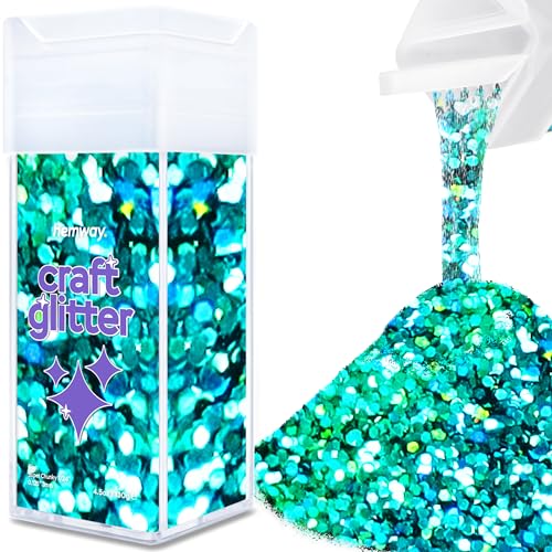 Hemway Craft Glitter Shaker 110g / 3.9oz Glitter for Arts, Crafts, Resin, Tumblers, Nails, Painting, Decoration, Festival, Cosmetic, Body - Super Chunky (1/8" 0.125" 3mm) - Turquoise Blue Holographic von Hemway