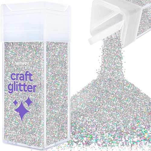 Hemway Craft Glitter Shaker 130g / 4.6oz Glitter for Arts, Crafts, Resin, Tumblers, Nails, Painting, Decoration, Festival, Cosmetic, Body - Chunky (1/40" 0.025" 0.6mm) - Silver Holographic von Hemway