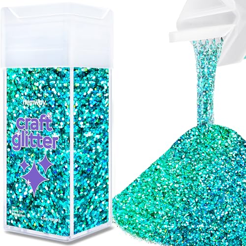 Hemway Craft Glitter Shaker 130g / 4.6oz Glitter for Arts, Crafts, Resin, Tumblers, Nails, Painting, Decoration, Festival, Cosmetic, Body - Chunky (1/40" 0.025" 0.6mm) - Turquoise Blue Holographic von Hemway