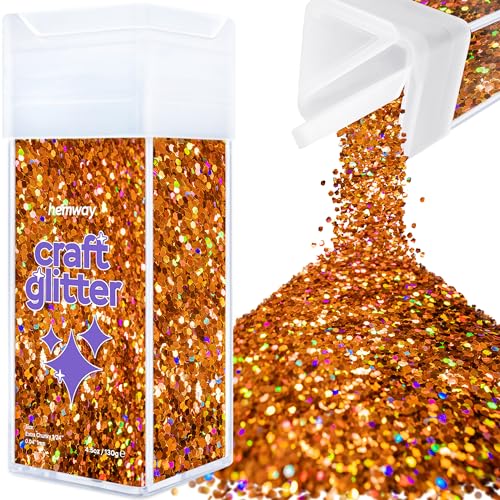 Hemway Craft Glitter Shaker 130g / 4.6oz Glitter for Arts, Crafts, Resin, Tumblers, Nails, Painting, Decoration, Festival, Cosmetic, Body - Extra Chunky (1/24" 0.040" 1mm) - Copper Holographic von Hemway