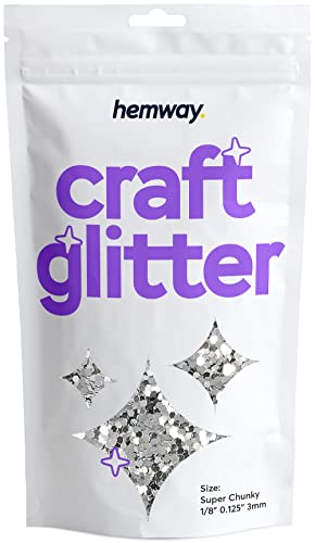 Hemway Craft Glitter Multi Purpose Flakes for Arts Crafts Tumblers Resin Epoxy Nails Wax Scrapbook Glass Schools Decorations - Silver - Super Chunky (1/8" 0.125" 3mm) 100g / 3.5oz von Hemway