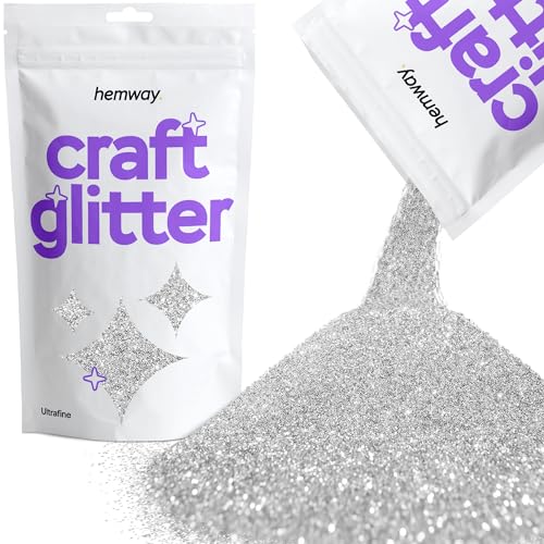 Hemway Craft Glitter 100g 3,5 Unzen Feinstsichter 1/128" 0.2MM 008" - Premium Craft Glitter für Kunsthandwerk Tumblers Papier Glasdekorationen Verschönern - Silber von Hemway