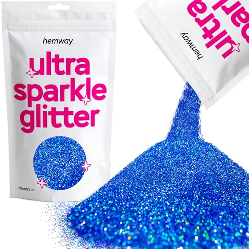 Hemway Erstklassiger Mehrzweck-Glitzerstaub/Puder 0,1 mm 100 Mikron Staub/Puder, 100 g, einzigartige Farben zur Verwendung bei Bastelarbeiten, Weinglas-Arrangements, Dekoration von Hochzeitstischen, für Geschenke, Karten, Blumen, Kosmetika, auf Gesicht, Augenlidern, Körper, Nägeln, Haut, Haar, Bärten, Glitzer, Blue Sapphire Holographic, 1/256" .004" 0.1mm 100 microns von Hemway