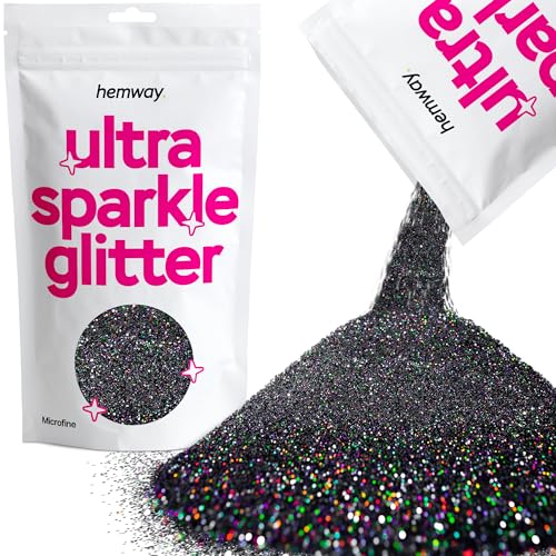 Hemway Erstklassiger Mehrzweck-Glitzerstaub/Puder 0,1 mm 100 Mikron Staub/Puder, 100 g, einzigartige Farben zur Verwendung bei Bastelarbeiten, Weinglas-Arrangements, Dekoration von Hochzeitstischen, für Geschenke, Karten, Blumen, Kosmetika, auf Gesicht, Augenlidern, Körper, Nägeln, Haut, Haar, Bärten, Glitzer, Black Holographic, 1/256" .004" 0.1mm 100 microns von Hemway