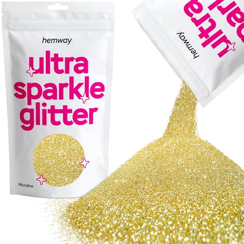 Hemway Erstklassiger Mehrzweck-Glitzerstaub/Puder 0,1 mm 100 Mikron Staub/Puder, 100 g, einzigartige Farben zur Verwendung bei Bastelarbeiten, Weinglas-Arrangements, Dekoration von Hochzeitstischen, für Geschenke, Karten, Blumen, Kosmetika, auf Gesicht, Augenlidern, Körper, Nägeln, Haut, Haar, Bärten, Glitzer, Sandgold, 1/256" .004" 0.1mm 100 microns von Hemway