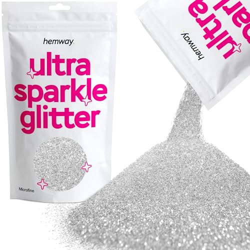 Hemway Erstklassiger Mehrzweck-Glitzerstaub/Puder 0,1 mm 100 Mikron Staub/Puder, 100 g, einzigartige Farben zur Verwendung bei Bastelarbeiten, Weinglas-Arrangements, Dekoration von Hochzeitstischen, für Geschenke, Karten, Blumen, Kosmetika, auf Gesicht, Augenlidern, Körper, Nägeln, Haut, Haar, Bärten, Glitzer, silber, 1/256" .004" 0.1mm 100 microns von Hemway
