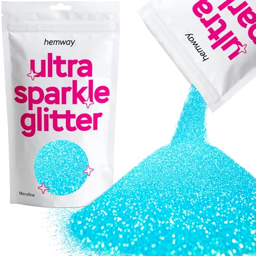 Hemway Erstklassiger Mehrzweck-Glitzerstaub/Puder 0,1 mm 100 Mikron Staub/Puder, 100 g, einzigartige Farben zur Verwendung bei Bastelarbeiten, Weinglas-Arrangements, Dekoration von Hochzeitstischen, für Geschenke, Karten, Blumen, Kosmetika, auf Gesicht, Augenlidern, Körper, Nägeln, Haut, Haar, Bärten, Glitzer, babyblau, 1/256" .004" 0.1mm 100 microns von Hemway