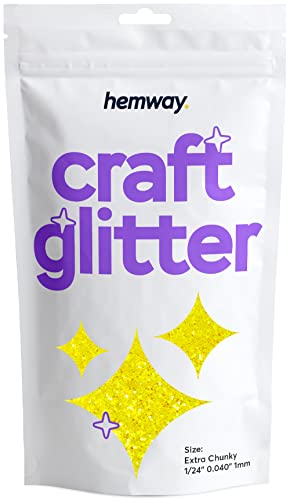 Hemway Craft Glitter Multi Purpose Flakes for Arts Crafts Tumblers Resin Epoxy Nails Wax Scrapbook Glass Schools Decorations - Fluorescent UV Neon Yellow - Extra Chunky (1/24" 0.040" 1mm) 100g / 3.5oz von Hemway
