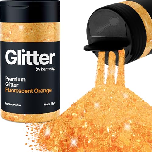 Hemway Fluoreszierendes Orange 5 Größe Glitzer Mischen 120g/4.2oz Fein Grob Metallisch Harz Handwerk Multi-Größe Glitzer Paillette Shaker für Epoxid, Haare Gesicht Körper Auge Nagel Kunst Festival von Hemway