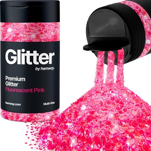 Hemway Fluoreszierendes Rosa 5 Größe Glitzer Mischen 120g/4.2oz Fein Grob Metallisch Harz Handwerk Multi-Größe Glitzer Paillette Shaker für Epoxid, Haare Gesicht Körper Auge Nagel Kunst Festival von Hemway