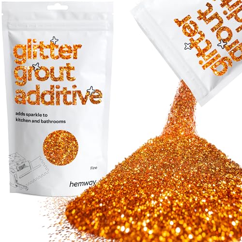 Hemway Glitzer-Zusatzstoff für Mörtel und Fugen, 100 g, für Badezimmer oder Küche, einfache Handhabung, mit Epoxidharz oder Zement basiertem Mörtel vermischen, beständig bei hohen Temperaturen, es läuft keine Farbe aus, Glitzer rostet nicht, orange von Hemway