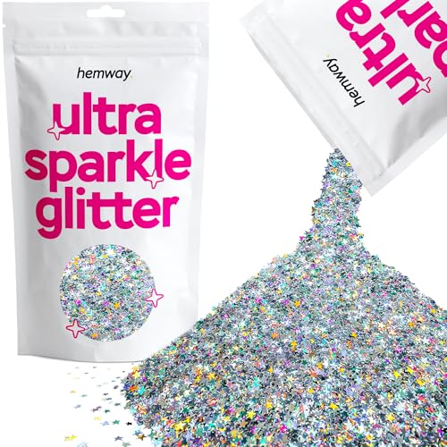 Hemway Hochwertiger Mehrzweck-Glitzerstaub/Puder 100 g Einzigartige Farben zur Verwendung bei Bastelarbeiten, Weinglas-Arrangements, Dekoration von Hochzeitstischen, für Geschenke, Karten, Blumen, Kosmetika, auf Gesicht, Augenlidern, Körper, Nägeln, Haut, Haar, Bärten, Glitzer, Silver Holographic Stars Hemway Hochwertiger Mehrzweck-Glitzerstaub/Puder 100 g Einzigartige Farben zur Verwendung bei Bastelarbeiten, Weinglas-Arrangements, Dekoration von Hochzeitstischen, für Geschenke, Karten, Blumen, Kosmetika, auf Gesicht, Augenlidern, Körper, Nägeln, Haut, Haar, Bärten, Glitzer, Silver Holographic Stars von Hemway
