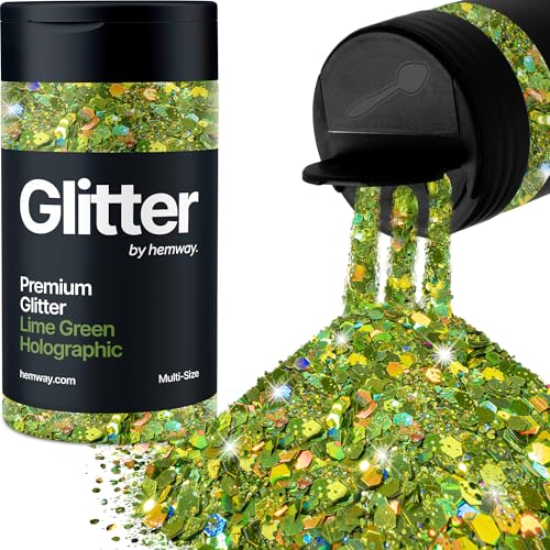 Hemway Holografisches Limonengrün 5 Größe Glitzer Mischen 120g/4.2oz Fein Grob Metallisch Harz Handwerk Multi-Größe Glitzer Paillette Shaker für Epoxid, Haare Gesicht Körper Auge Nagel Kunst Festival von Hemway