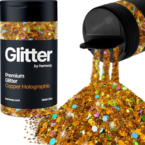 Hemway Kupfer holografisch 5 Größe Glitzer Mischen 120g/4.2oz Fein Grob Metallisch Harz Handwerk Multi-Größe Glitzer Paillette Shaker für Epoxid, Haare Gesicht Körper Auge Nagel Kunst Festival Party von Hemway