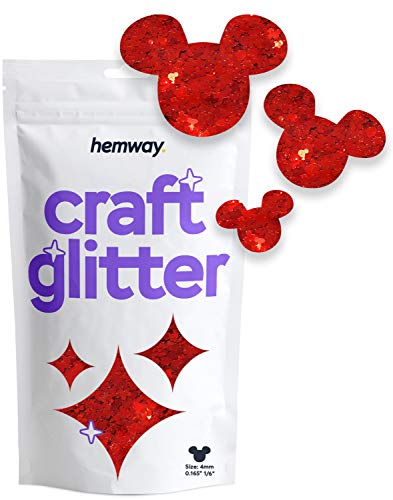 Hemway Craft Glitter - 1/6" 0.165" 4mm - Micky Mouse Glitter Sequin Confetti, Party Decoration, Nail, Body, Face, Arts, Crafts - Red - 50g von Hemway