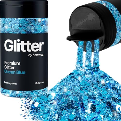 Hemway Ozeanblau 5 Größe Glitzer Mischen 120g/4.2oz Fein Grob Metallisch Harz Handwerk Multi-Größe Glitzer Paillette Shaker für Epoxid, Haare Gesicht Körper Auge Nagel Kunst Festival Party von Hemway