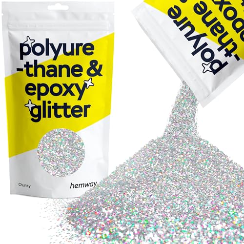Hemway | Polyurethan und Epoxid-Glitter - CHUNKY - 1/40" 0,025" 0,6mm - Silber Holographic / 100 g von Hemway