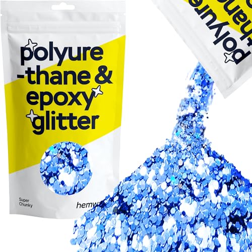 Hemway Polyurethan & Epoxidharz-Glitzer 100g / 3.5oz Metallischer Kristallflockenzusatz für Bodenbeläge, Schmuck, Becher, Glaspigment - Super Chunky (1/8" 0.125" 3mm) - Azurblau von Hemway