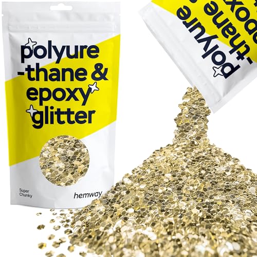 Hemway Polyurethan & Epoxidharz-Glitzer 100g / 3.5oz Metallischer Kristallflockenzusatz für Bodenbeläge, Schmuck, Becher, Glaspigment - Super Chunky (1/8" 0.125" 3mm) - Champagner Gold von Hemway