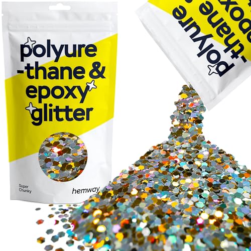 Hemway Polyurethan & Epoxidharz-Glitzer 100g / 3.5oz Metallischer Kristallflockenzusatz für Bodenbeläge, Schmuck, Becher, Glaspigment - Super Chunky (1/8" 0.125" 3mm) - Gold Silber Holografisch von Hemway