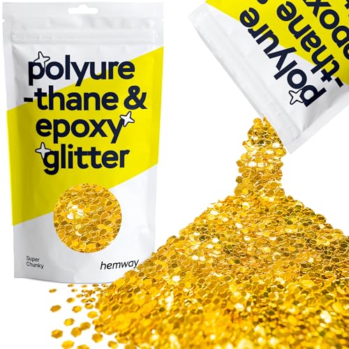 Hemway Polyurethan & Epoxidharz-Glitzer 100g / 3.5oz Metallischer Kristallflockenzusatz für Bodenbeläge, Schmuck, Becher, Glaspigment - Super Chunky (1/8" 0.125" 3mm) - Gold von Hemway