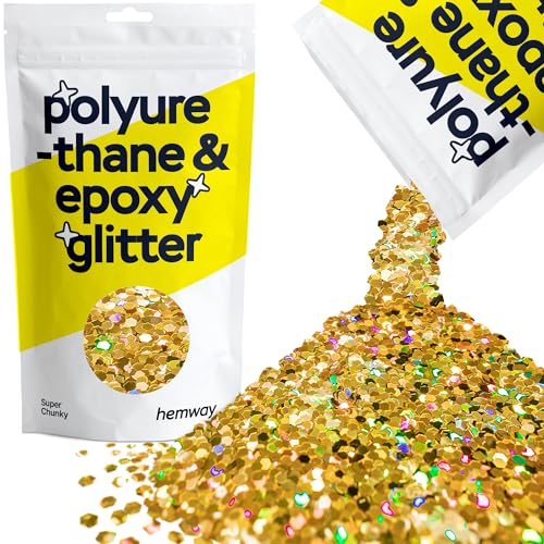 Hemway Polyurethan & Epoxidharz-Glitzer 100g / 3.5oz Metallischer Kristallflockenzusatz für Bodenbeläge, Schmuck, Becher, Glaspigment - Super Chunky (1/8" 0.125" 3mm) - Holografisch Aus Gold von Hemway