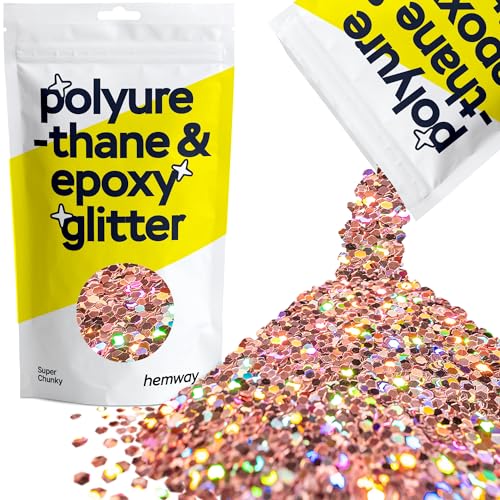 Hemway Polyurethan & Epoxidharz-Glitzer 100g / 3.5oz Metallischer Kristallflockenzusatz für Bodenbeläge, Schmuck, Becher, Glaspigment - Super Chunky (1/8" 0.125" 3mm) - Holografisch Aus Roségold von Hemway