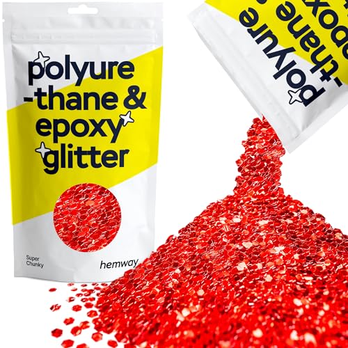 Hemway Polyurethan & Epoxidharz-Glitzer 100g / 3.5oz Metallischer Kristallflockenzusatz für Bodenbeläge, Schmuck, Becher, Glaspigment - Super Chunky (1/8" 0.125" 3mm) - Rot von Hemway