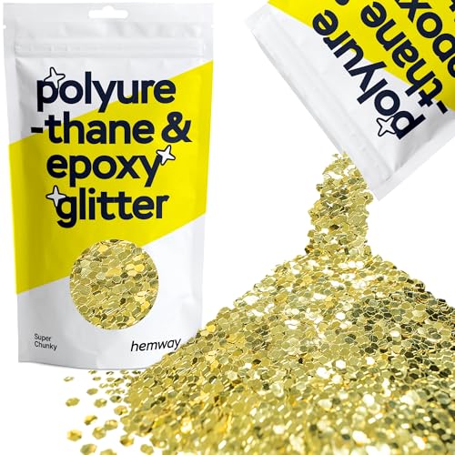 Hemway Polyurethan & Epoxidharz-Glitzer 100g / 3.5oz Metallischer Kristallflockenzusatz für Bodenbeläge, Schmuck, Becher, Glaspigment - Super Chunky (1/8" 0.125" 3mm) - Sand Gold von Hemway