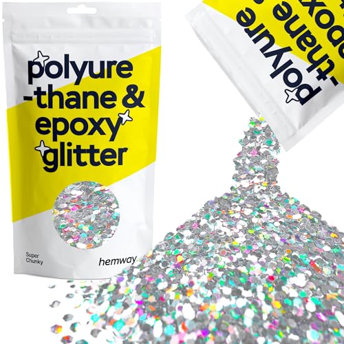 Hemway Polyurethan & Epoxidharz-Glitzer 100g / 3.5oz Metallischer Kristallflockenzusatz für Bodenbeläge, Schmuck, Becher, Glaspigment - Super Chunky (1/8" 0.125" 3mm) - Silberne Holografie von Hemway