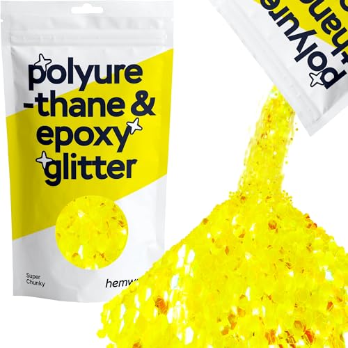 Hemway Polyurethane & Epoxy Resin Glitter 100g / 3.5oz Metallic Crystal Flake Additive for Flooring Jewelry Tumblers Glass Pigment - Super Chunky (1/8" 0.125" 3mm) - Fluorescent Yellow von Hemway